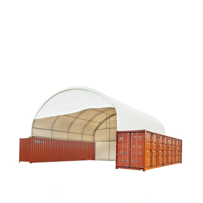 40' x 40' Dual Truss Container Shelter with Enclosed End Wall &amp; Front Drop