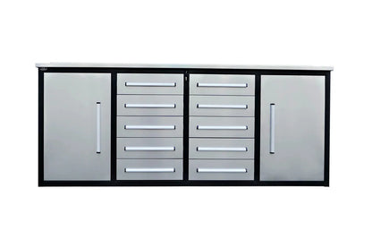 NEW! 7' Stainless Steel Garage Storage Cabinets with Workbench (20 Drawers)